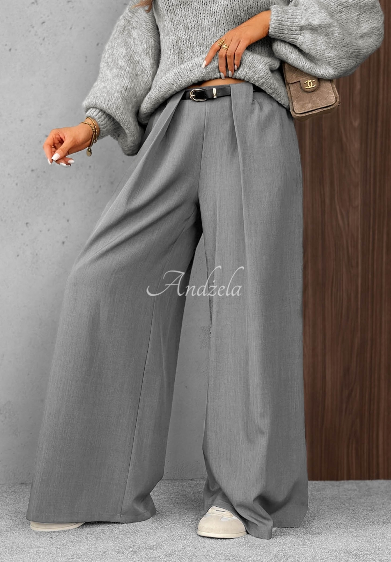 Elegante Wide-Leg-Hose mit Bundfalten Timeless Poise hellgrau
