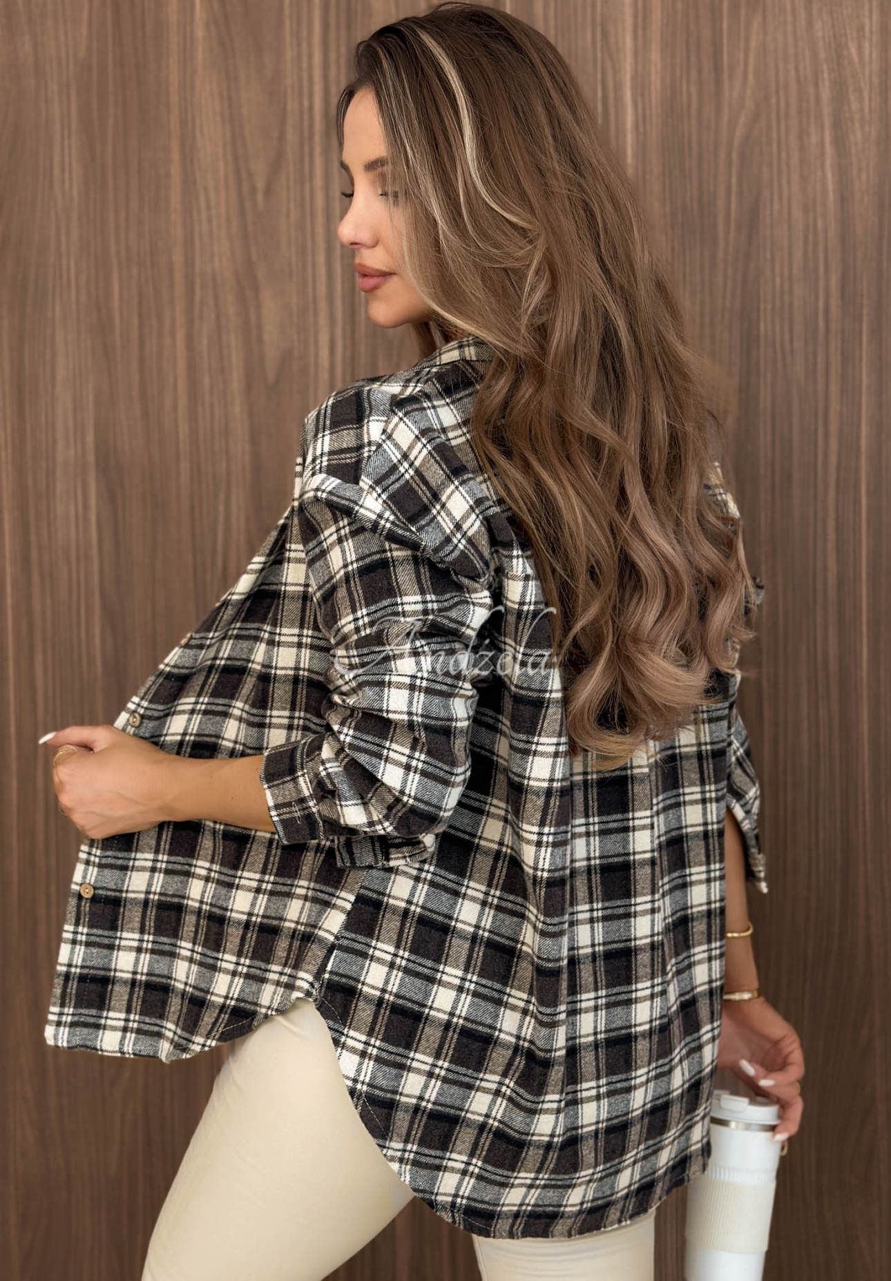 Baumwollhemd mit kariertem Muster und Kragen Sweet Trouble beige-schokoladenbraun