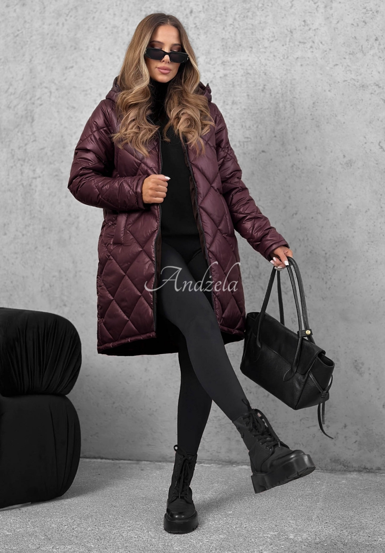 Lange Steppjacke Trust Your Intuition Beerenfarben