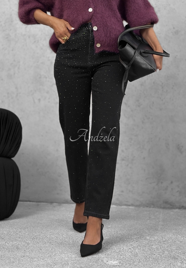 Mom-Fit-Jeans mit Kristallen Glitter Affair Schwarz