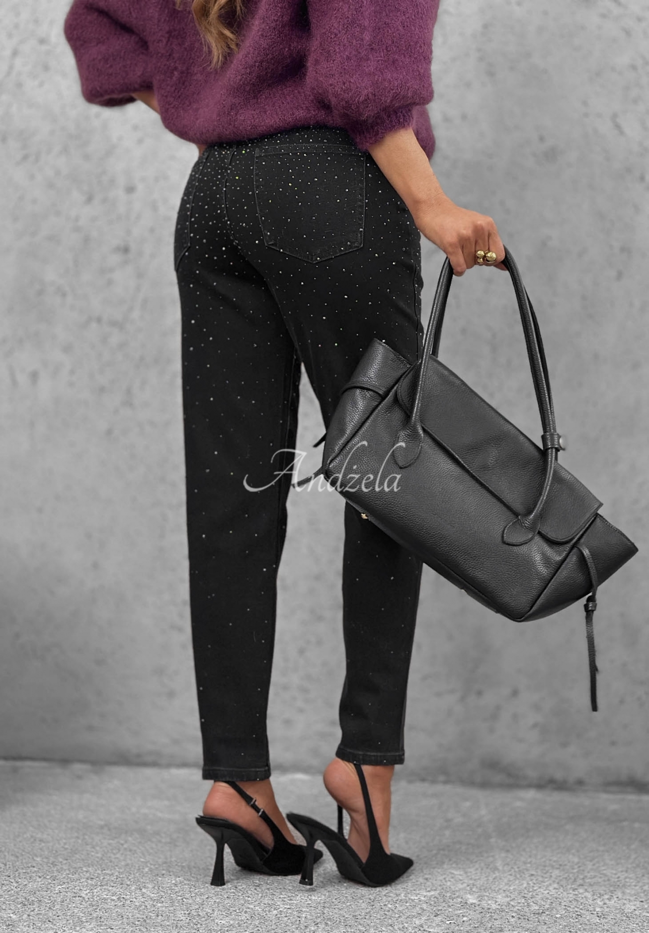 Mom-Fit-Jeans mit Kristallen Glitter Affair Schwarz
