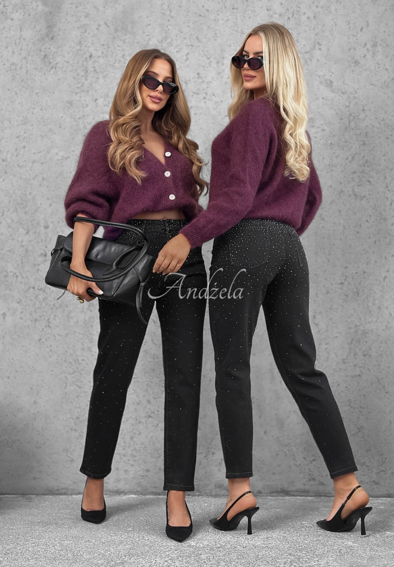 Mom-Fit-Jeans mit Kristallen Glitter Affair Schwarz