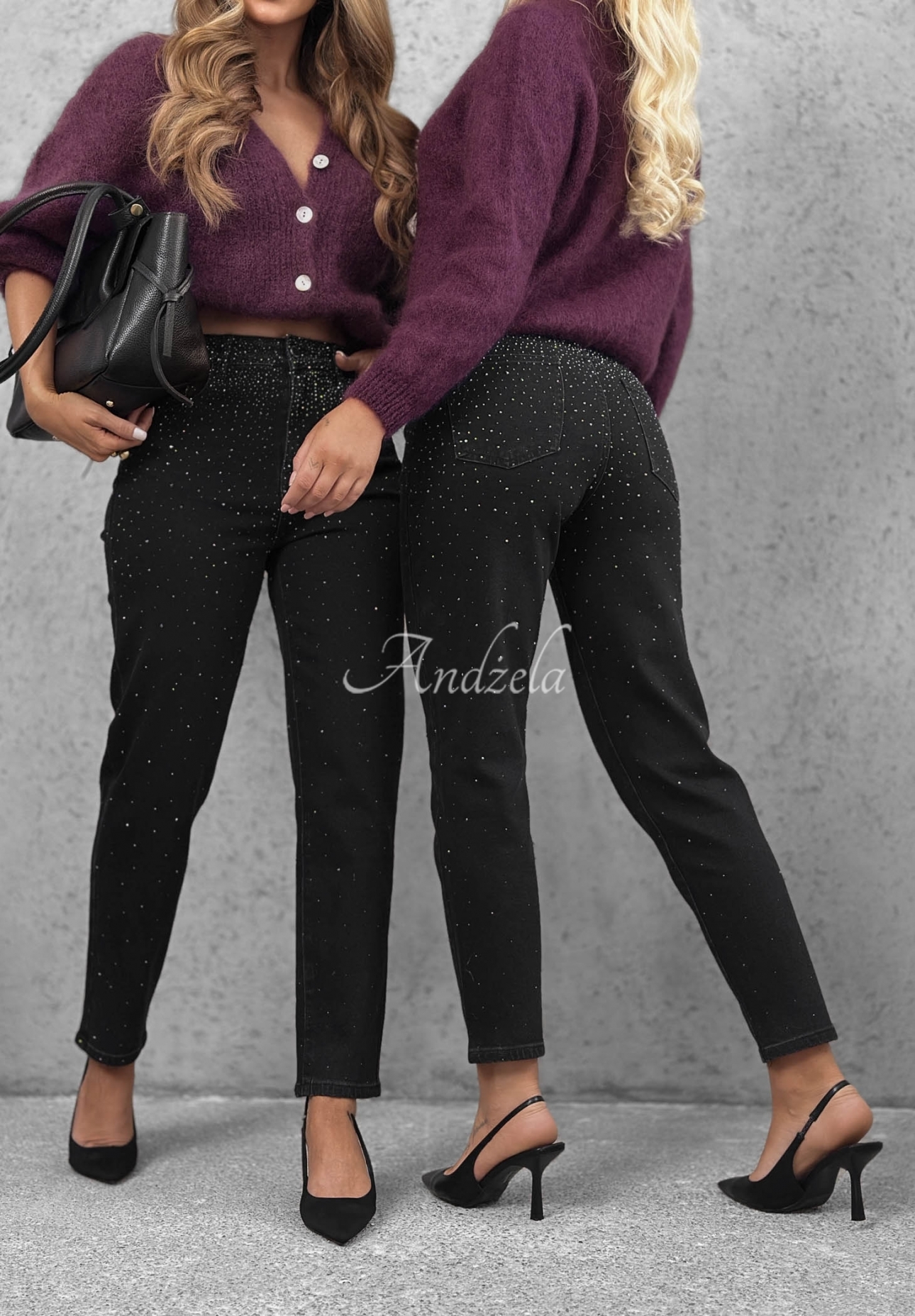 Mom-Fit-Jeans mit Kristallen Glitter Affair Schwarz