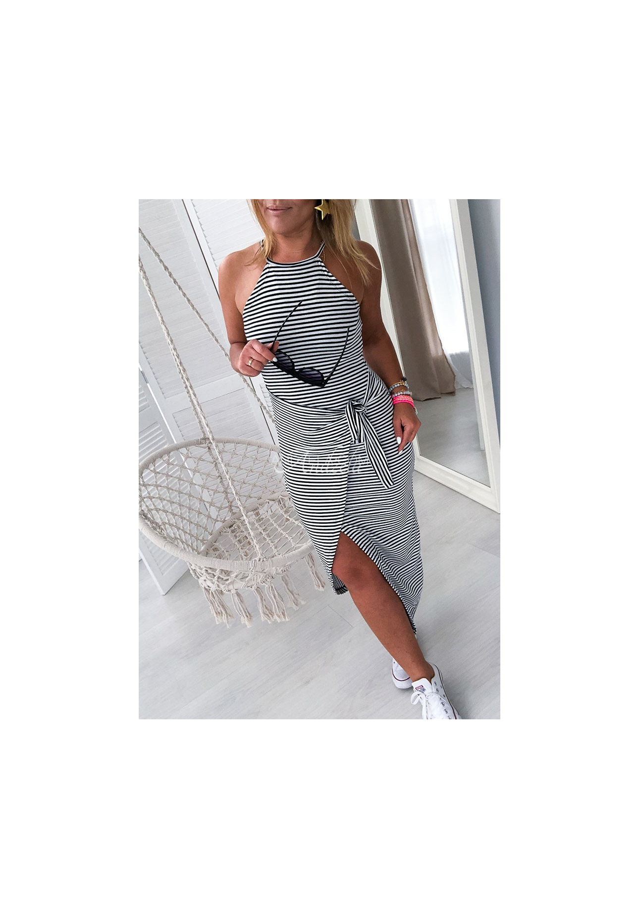 Gestreiftes Wickelkleid Maxi Paola