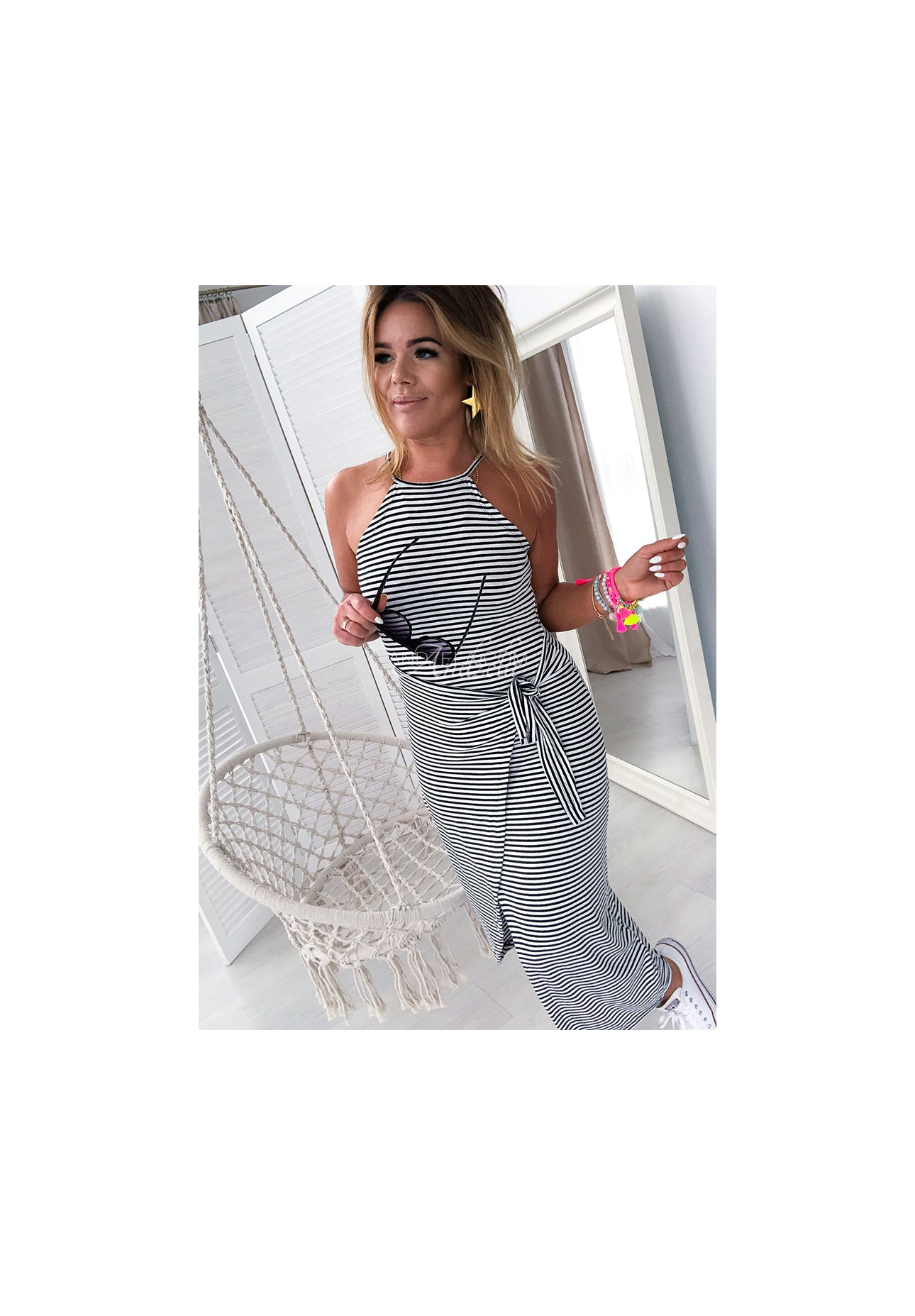 Gestreiftes Wickelkleid Maxi Paola