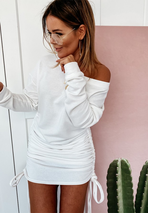 Gerafftes Sweatkleid mit Schnürung Labos Ecru