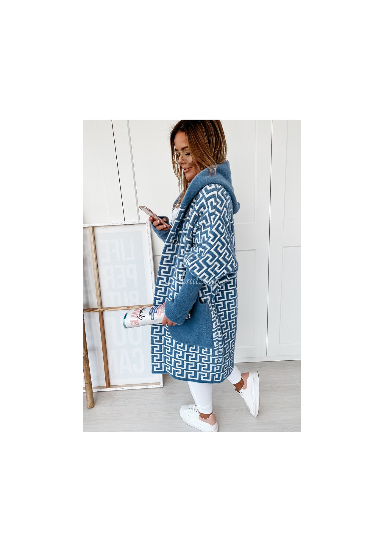 Langer Mantel aus Alpaka Cocomore Viviano Blau
