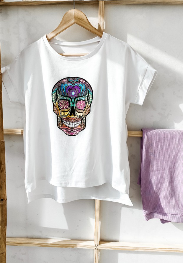 T-Shirt mit Print Skull Weiß
