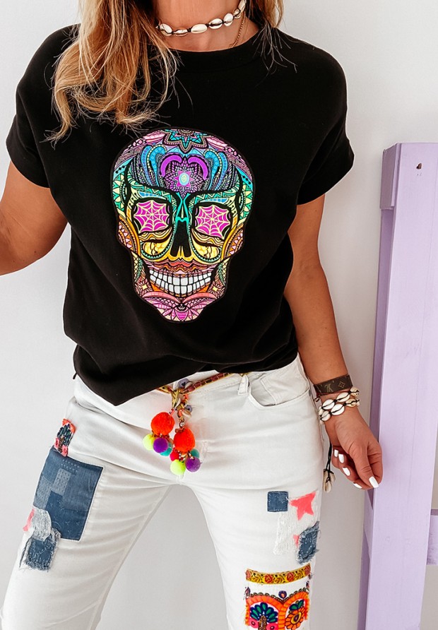T-Shirt mit Print Skull Schwarz