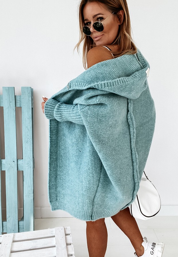 Lange Strickjacke oversize mit Kapuze und Wolle Montevista Blau