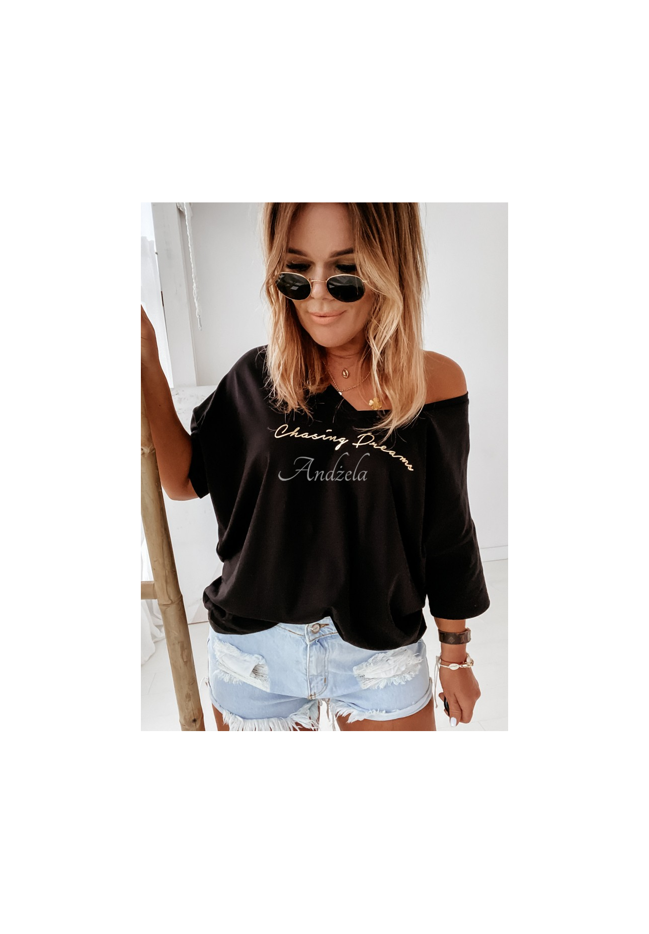 Oversize-Shirtbluse Chasing Dreams Schwarz