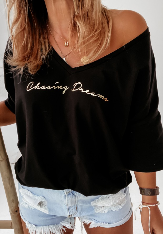 Oversize-Shirtbluse Chasing Dreams Schwarz