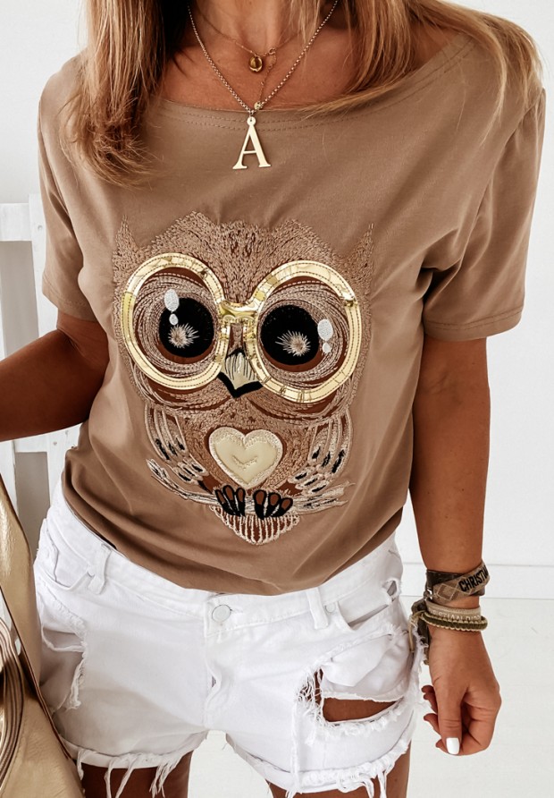 Bluse mit Applikation Owl Camel